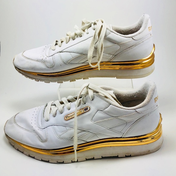 reebok classic white and gold